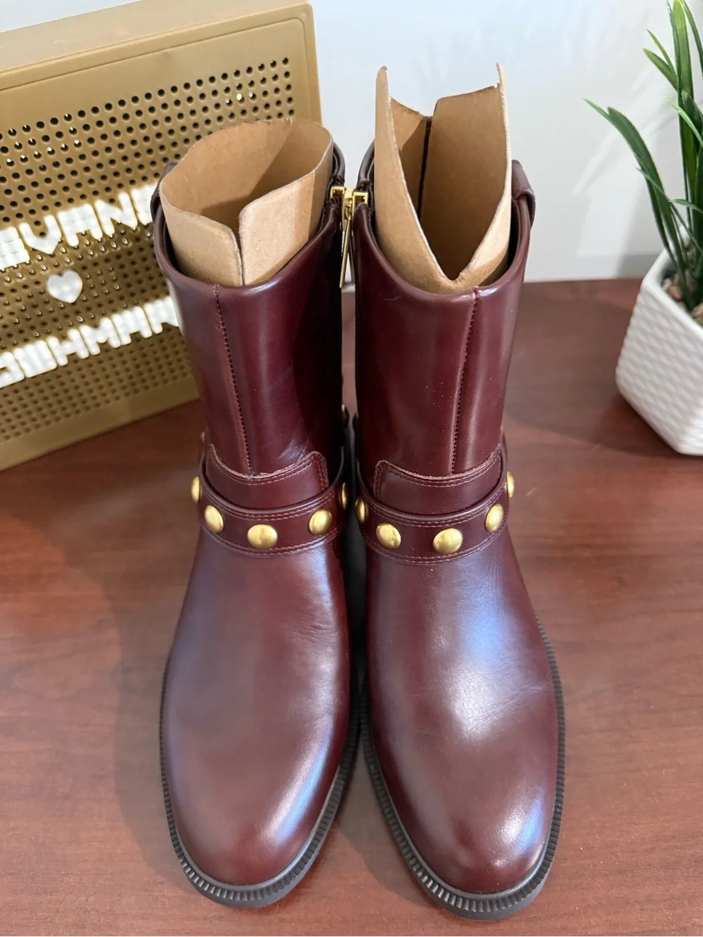 New Vince Camuto Amais Biker Womens Boots color Rich Mahogany size 6.5